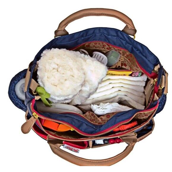 Maman New York Designer Diaper Bag With Matching Changing Pad Green, Tan Handles - Picture 4 of 8